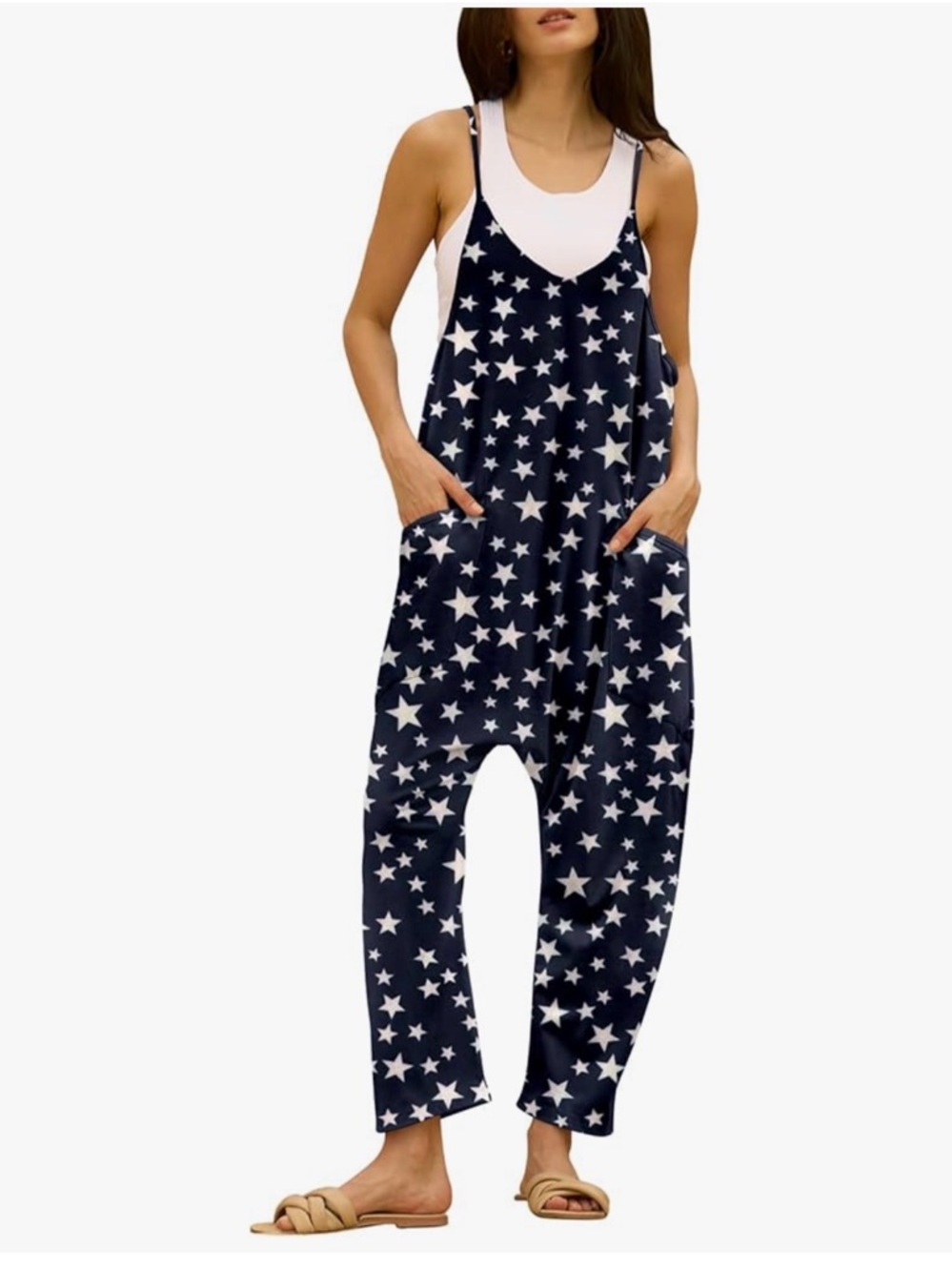 Star-Print Navy Jumpsuit
